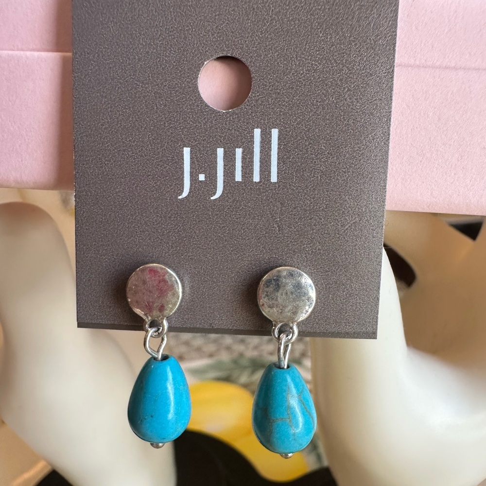 J. Jill Turquoise Teardrop Earrings with Silver Discs NWT